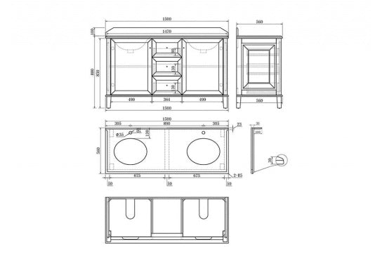 Turner Hastings Coventry 150 x 56 Coventry 75x55 White Vanity with Marble Top