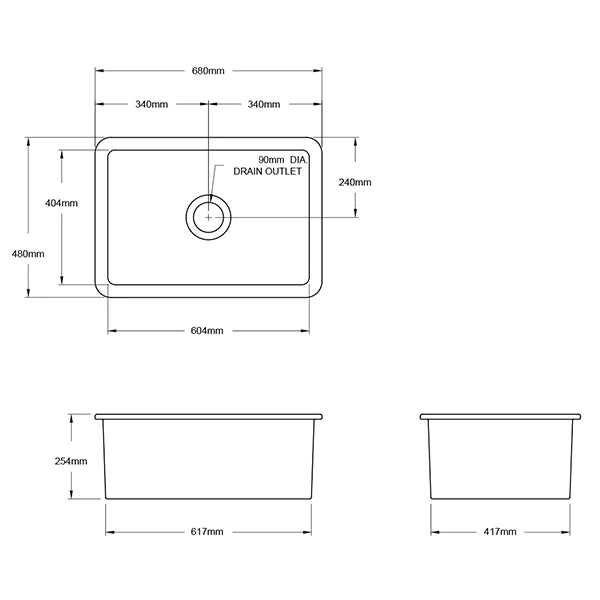 Turner Hastings Cuisine 68x48 Inset / Undermount Fireclay Sink - Matte White