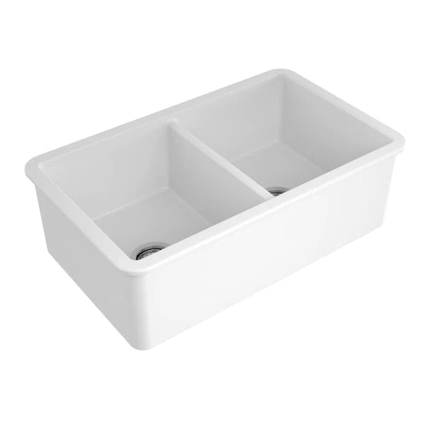 Turner Hastings Cuisine 81x49 Double Inset / Undermount Fireclay Sink - Gloss White