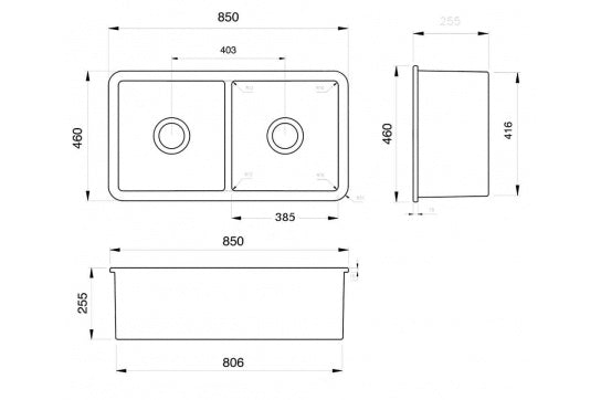 Turner Hastings Cuisine 85 x 46 Double Inset Undermount Fine Fireclay Sink Matte White