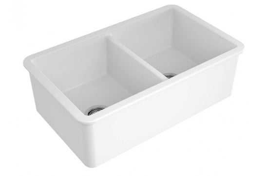 Turner Hastings Cuisine 85 x 46 Double Inset Undermount Fine Fireclay Sink Matte White
