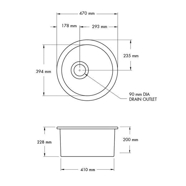 Turner Hastings Cuisine Round 47 Inset / Undermount Fireclay Sink - Matte Black