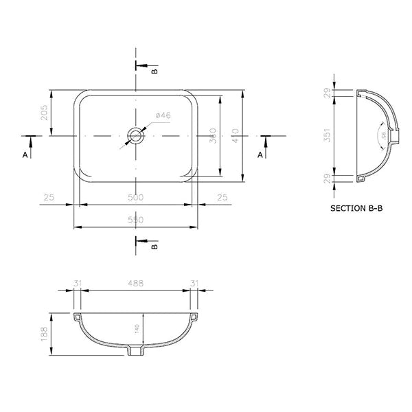 Turner Hastings Fino 55x41 Under Counter Basin - Matte White
