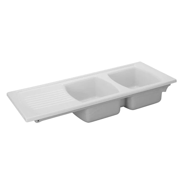 Turner Hastings Lusitano 120x50 Inset Fireclay Kitchen Sink - Double Bowl w Drainer - 1TH Left Hand Drainer