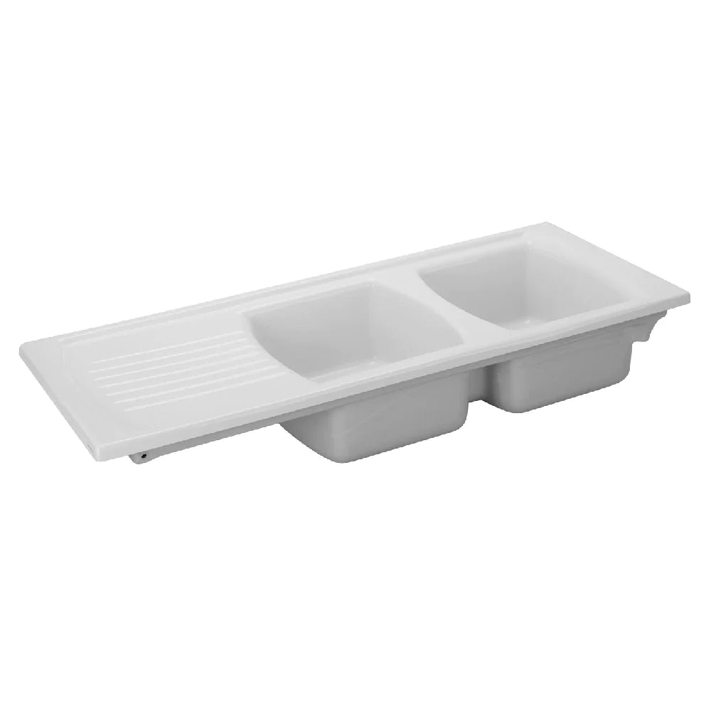 Turner Hastings Lusitano 120x50 Inset Fireclay Kitchen Sink - Double Bowl w/ Drainer - No Tap Hole