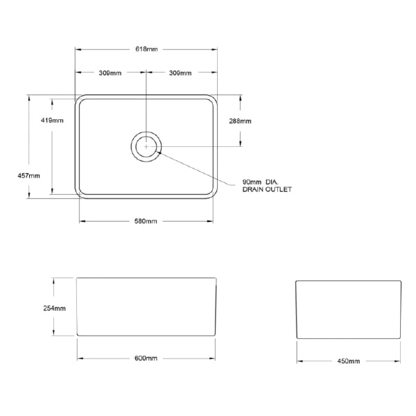 Turner Hastings Novi 60x46 Fireclay Butler Sink - Matte White