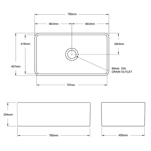 Turner Hastings Novi 75 x 46 Fireclay Concrete Look Butler Sink - Concrete