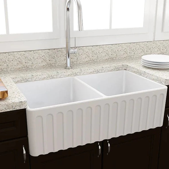 Turner Hastings Novi 85x46 Double Bowl Fireclay Butler Sink - Gloss White