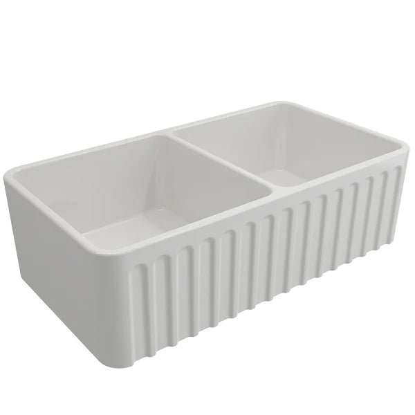 Turner Hastings Novi 85x46 Double Bowl Fireclay Butler Sink - Gloss White
