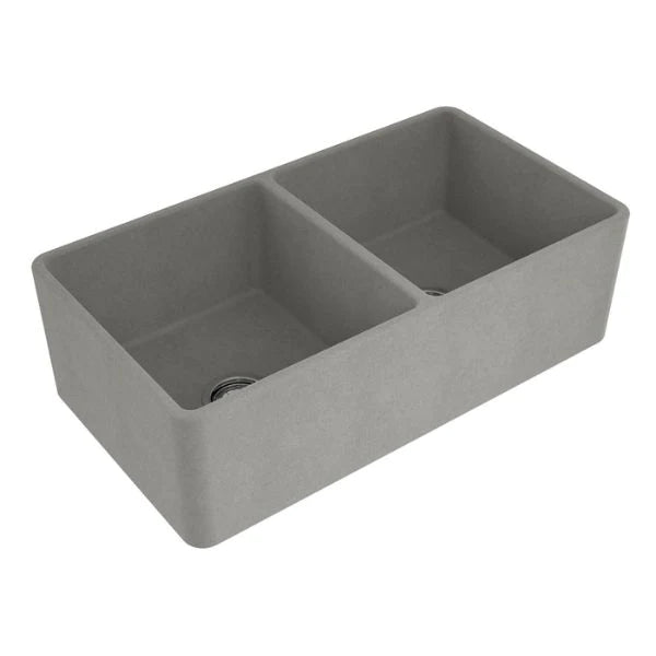 Turner Hastings Novi 85 x 46 Double Bowl Fireclay Concrete Look Butler Sink - Concrete