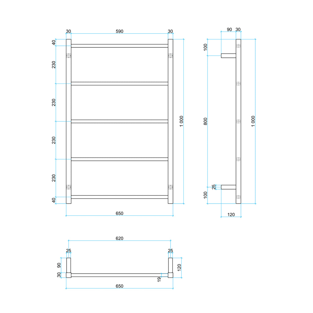 Thermogroup 5 Bar Square Non-Heated Ladder Towel Rail - Matte Black