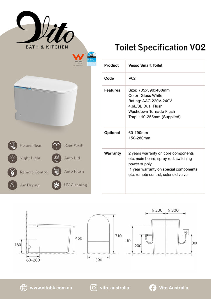 Vesso Smart Toilet One-Piece Ceramic Instant Heating Tornado Flush