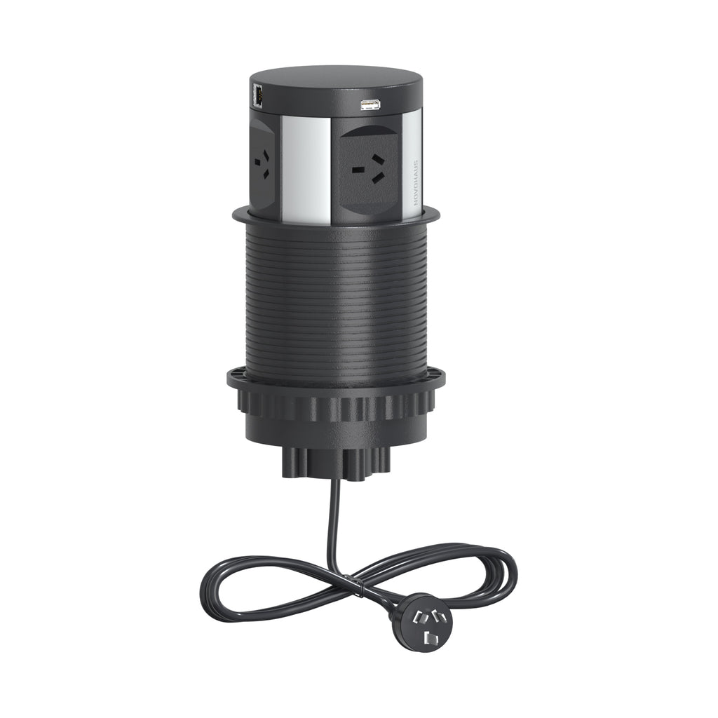 Quad Sided Pop Up Power Outlet With USB - Black