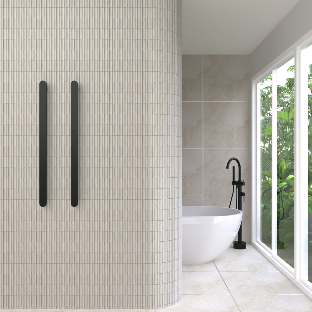 Thermogroup 12V Flat Pill Single Bar Vertical Heated Towel Rail - Matte Black