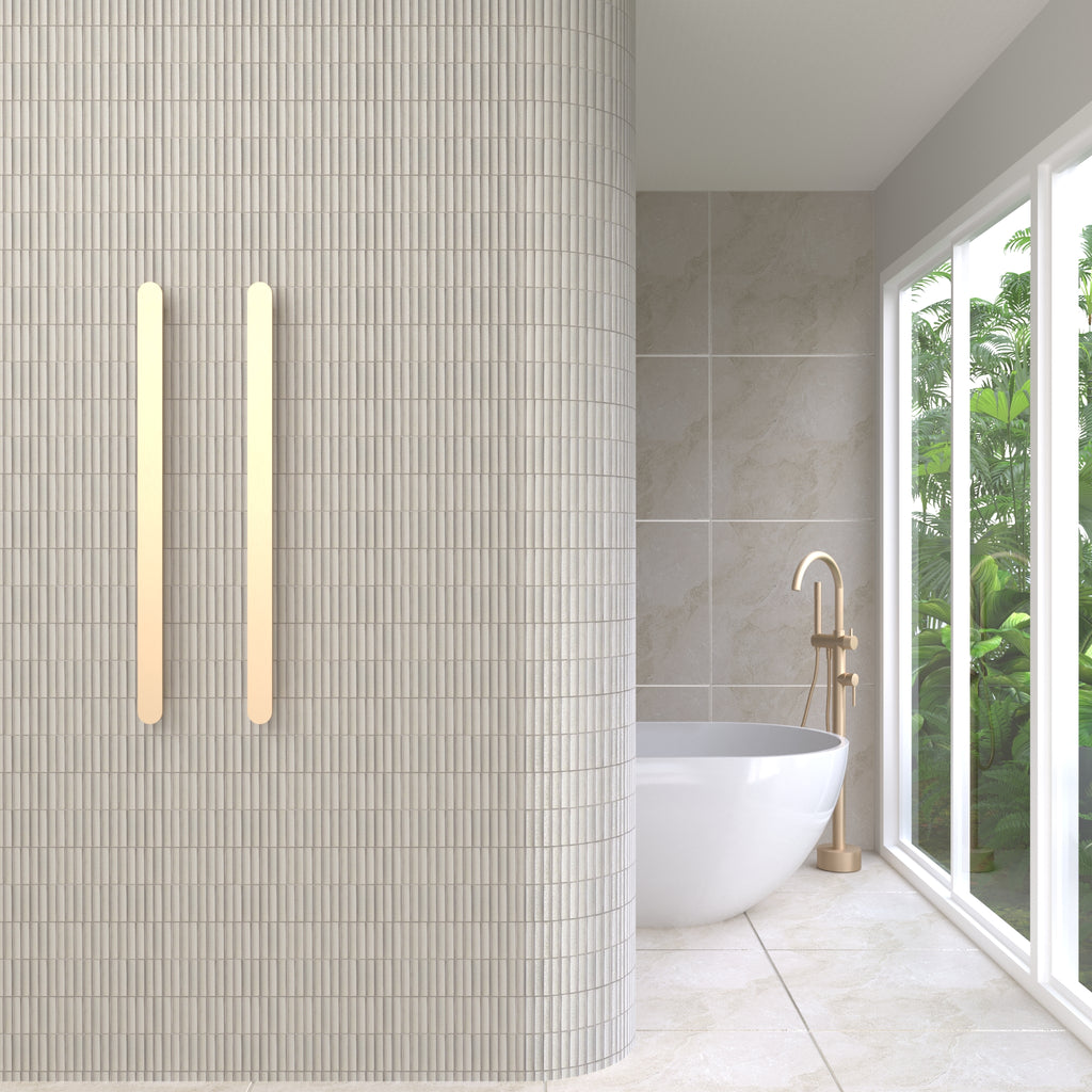 Thermogroup 12V Flat Pill Single Bar Vertical Heated Towel Rail - Brushed Brass