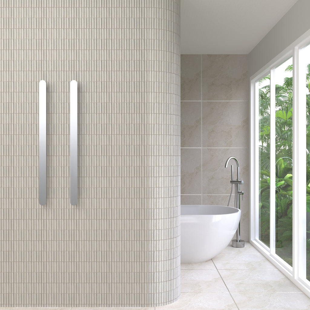 Thermogroup 12V Flat Pill Single Bar Vertical Heated Towel Rail - Brushed Stainless