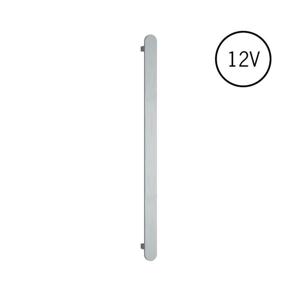 Thermogroup 12V Flat Pill Single Bar Vertical Heated Towel Rail - Brushed Stainless