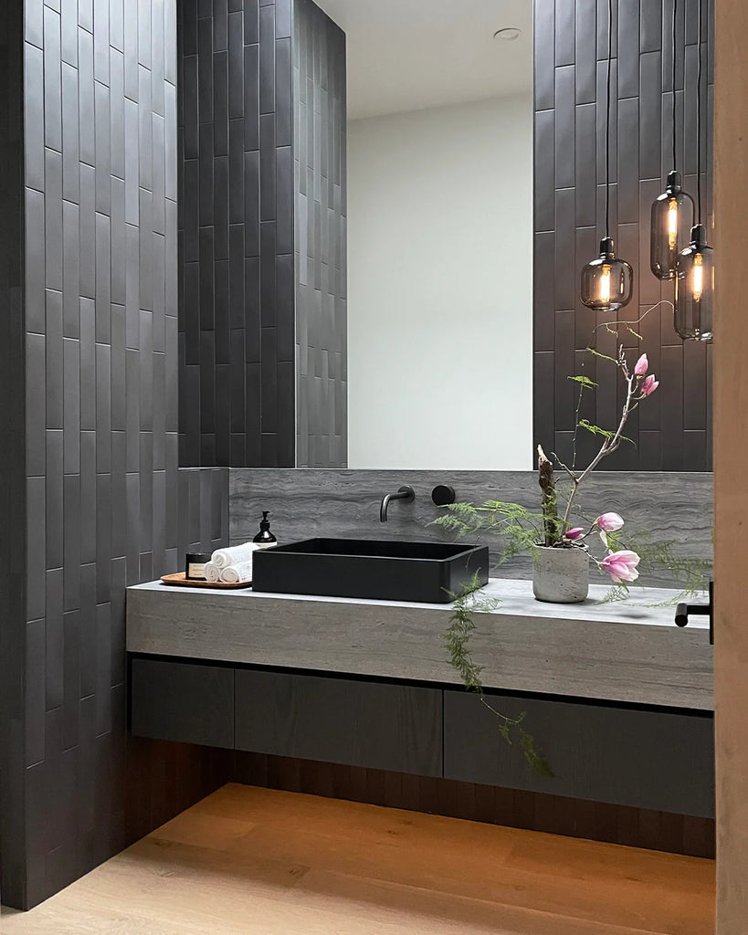 Nood Co Vesl Rectangle Basin Wall Hung - Charcoal