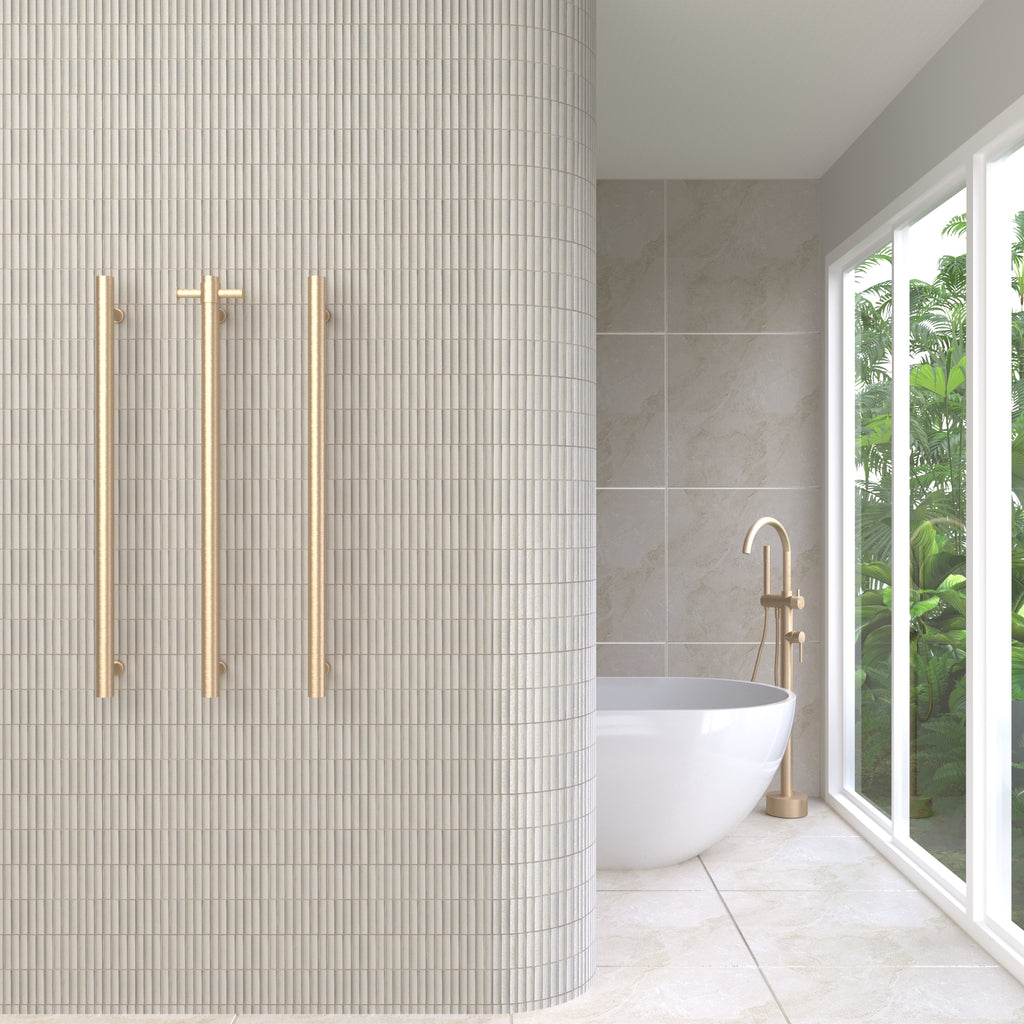 Thermogroup Straight Round Vertical Single Heated Towel Rail - Brushed Brass