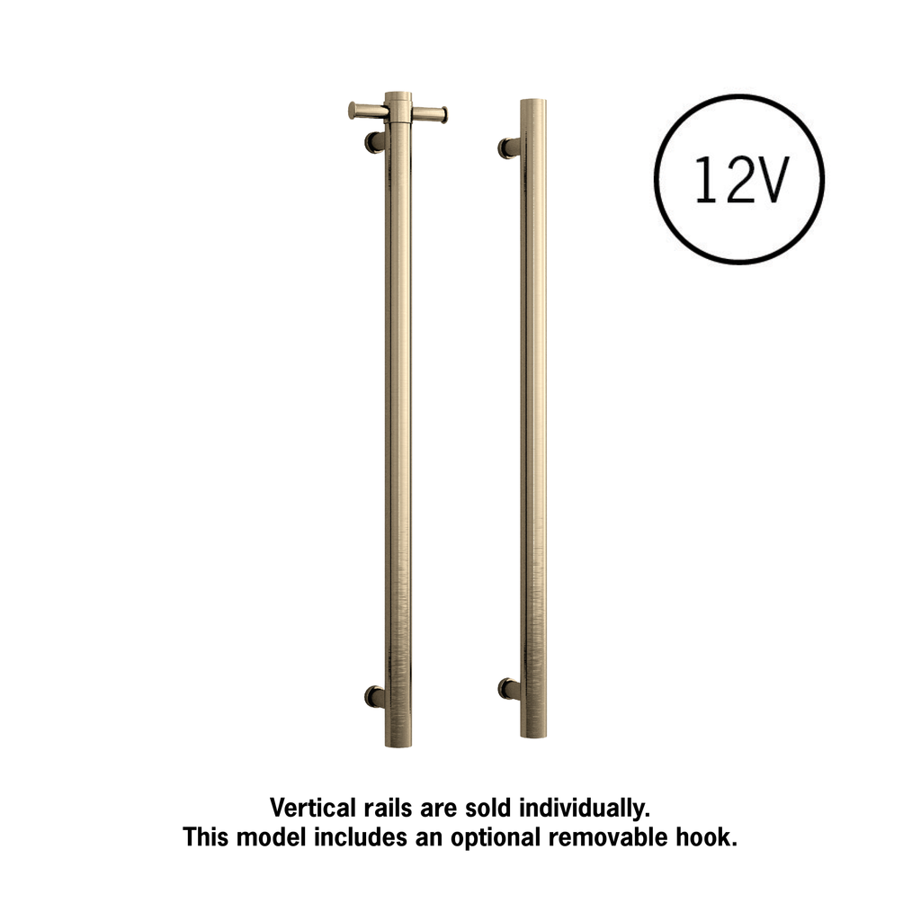 Thermogroup Straight Round Vertical Single Heated Towel Rail - Brushed Brass