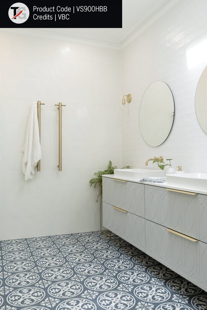 Thermogroup Straight Round Vertical Single Heated Towel Rail - Brushed Brass