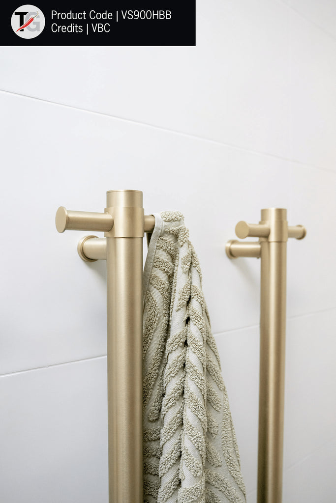 Thermogroup Straight Round Vertical Single Heated Towel Rail - Brushed Brass