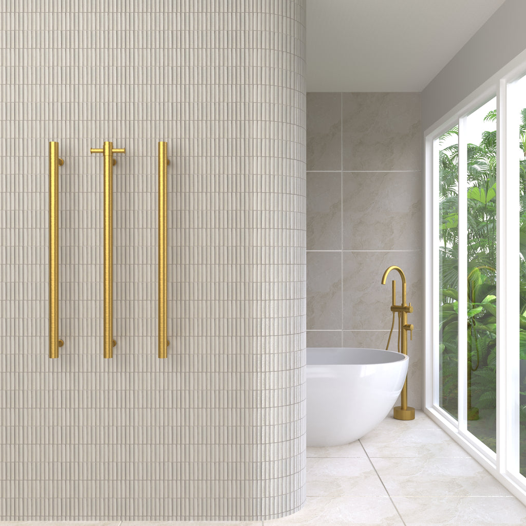 Thermogroup Straight Round Vertical Single Heated Towel Rail - Brushed Gold