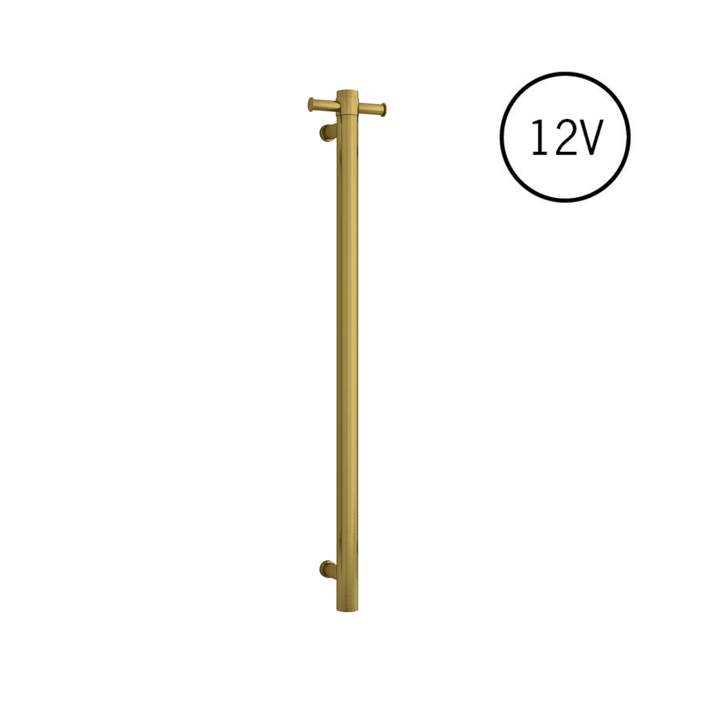 Thermogroup Straight Round Vertical Single Heated Towel Rail - Brushed Gold