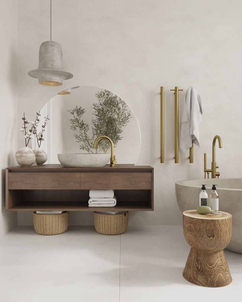 Thermogroup Straight Round Vertical Single Heated Towel Rail - Brushed Gold