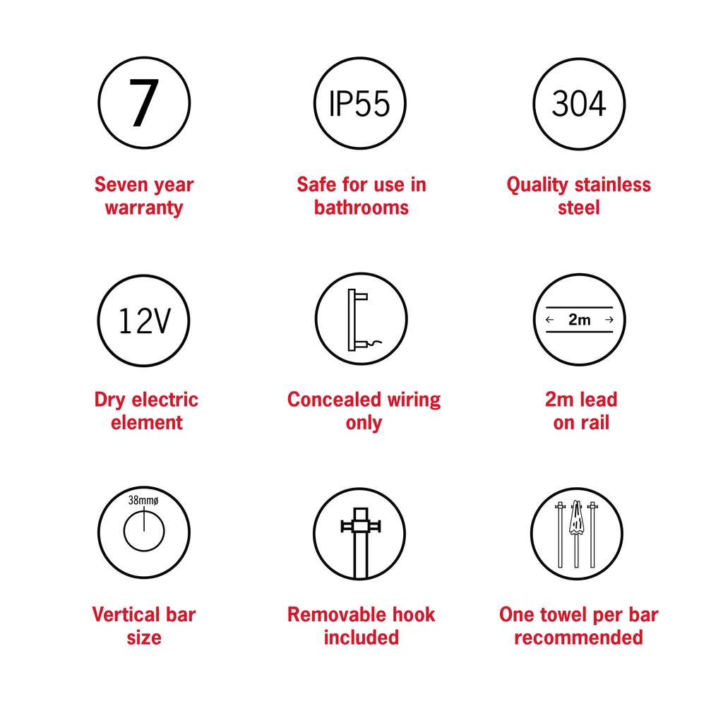 Thermogroup 12V Straight Round Vertical Single Bar - Brushed Stainless Steel