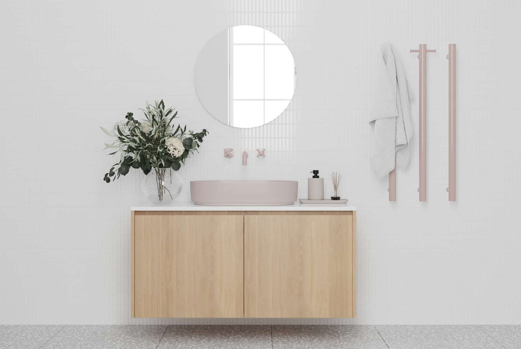 Thermogroup Straight Round Vertical Single Heated Towel Rail - Dusty Pink