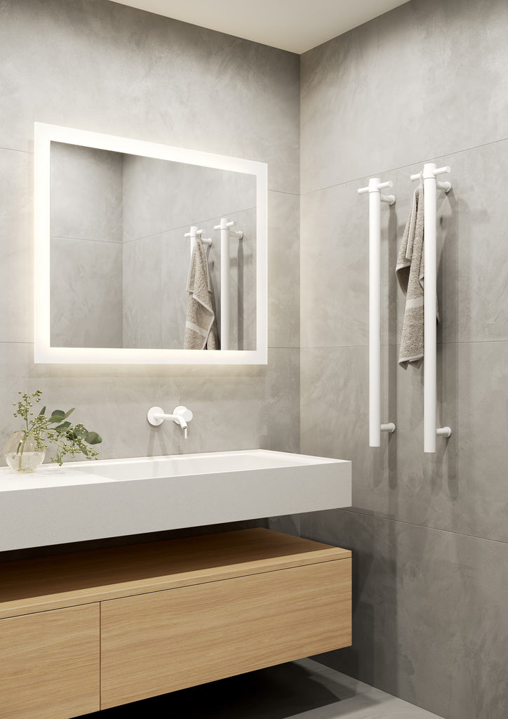 Thermogroup Straight Round Vertical Single Heated Towel Rail - Matte White