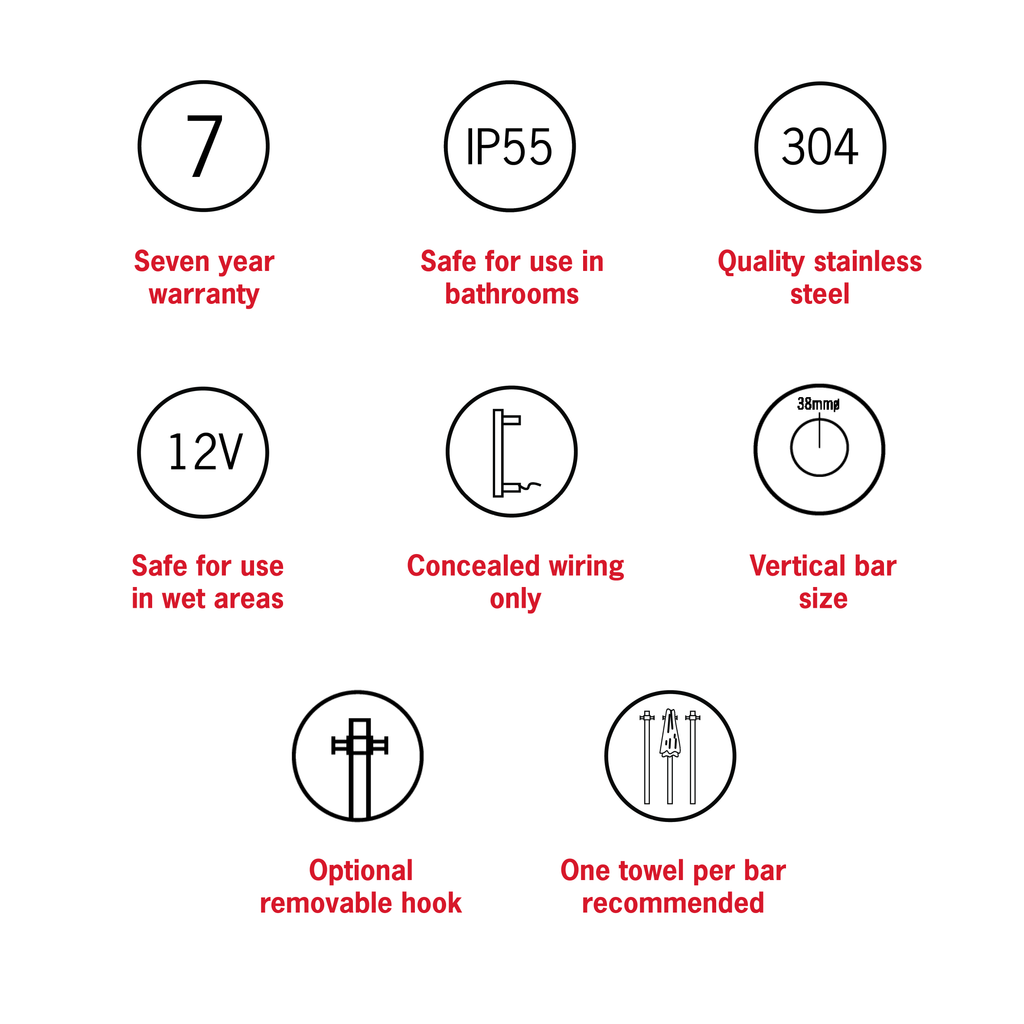 Thermogroup Straight Round Vertical Single Heated Towel Rail - Matte White