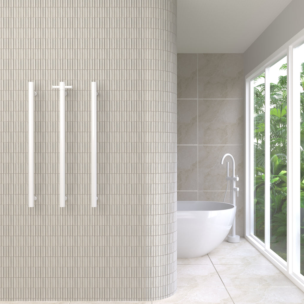 Thermogroup Straight Round Vertical Single Heated Towel Rail - Satin White