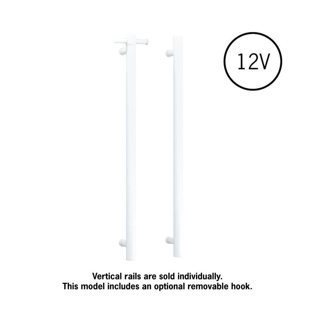 Thermogroup Straight Round Vertical Single Heated Towel Rail - Satin White