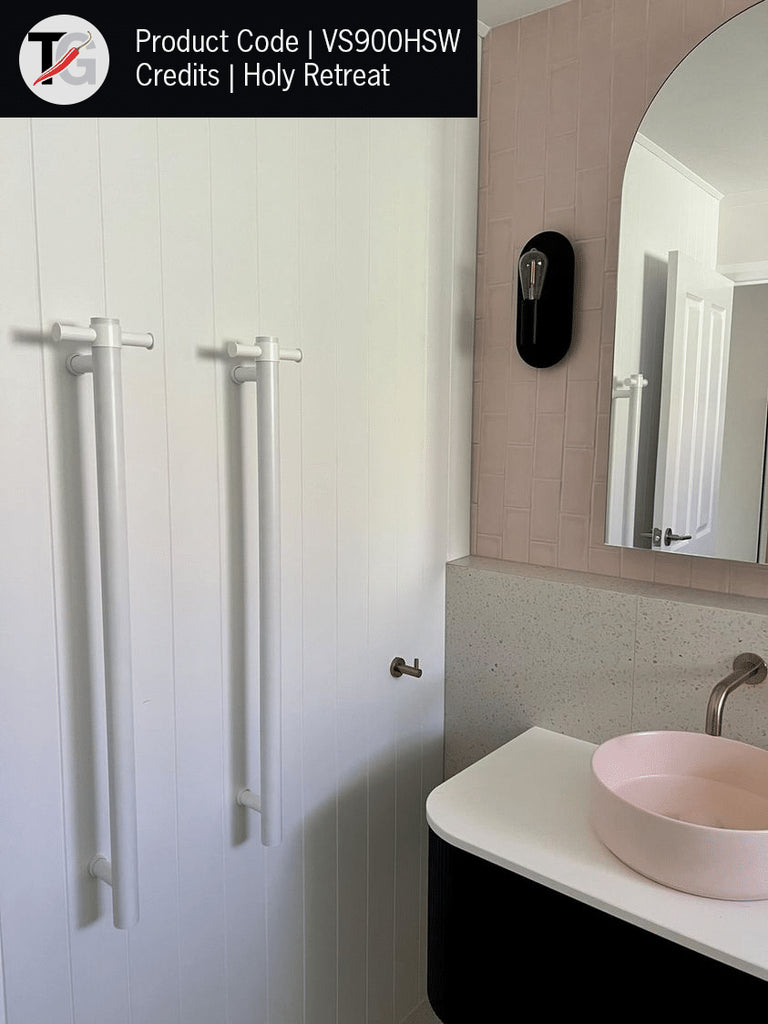 Thermogroup Straight Round Vertical Single Heated Towel Rail - Satin White