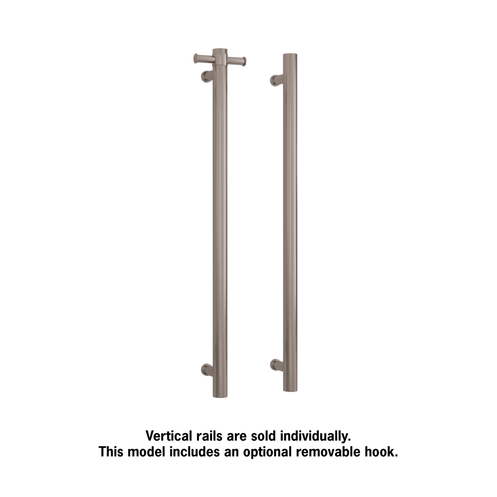 Thermogroup 240V Straight Round Vertical Single Bar Heated Towel Rail - Brushed Stainless