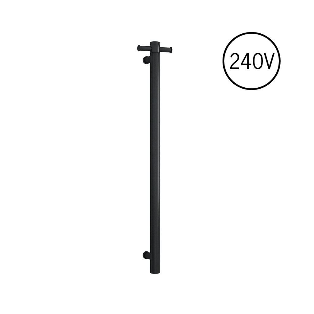 Thermogroup 240V Straight Round Vertical Single Bar Heated Towel Rail - Matte Black