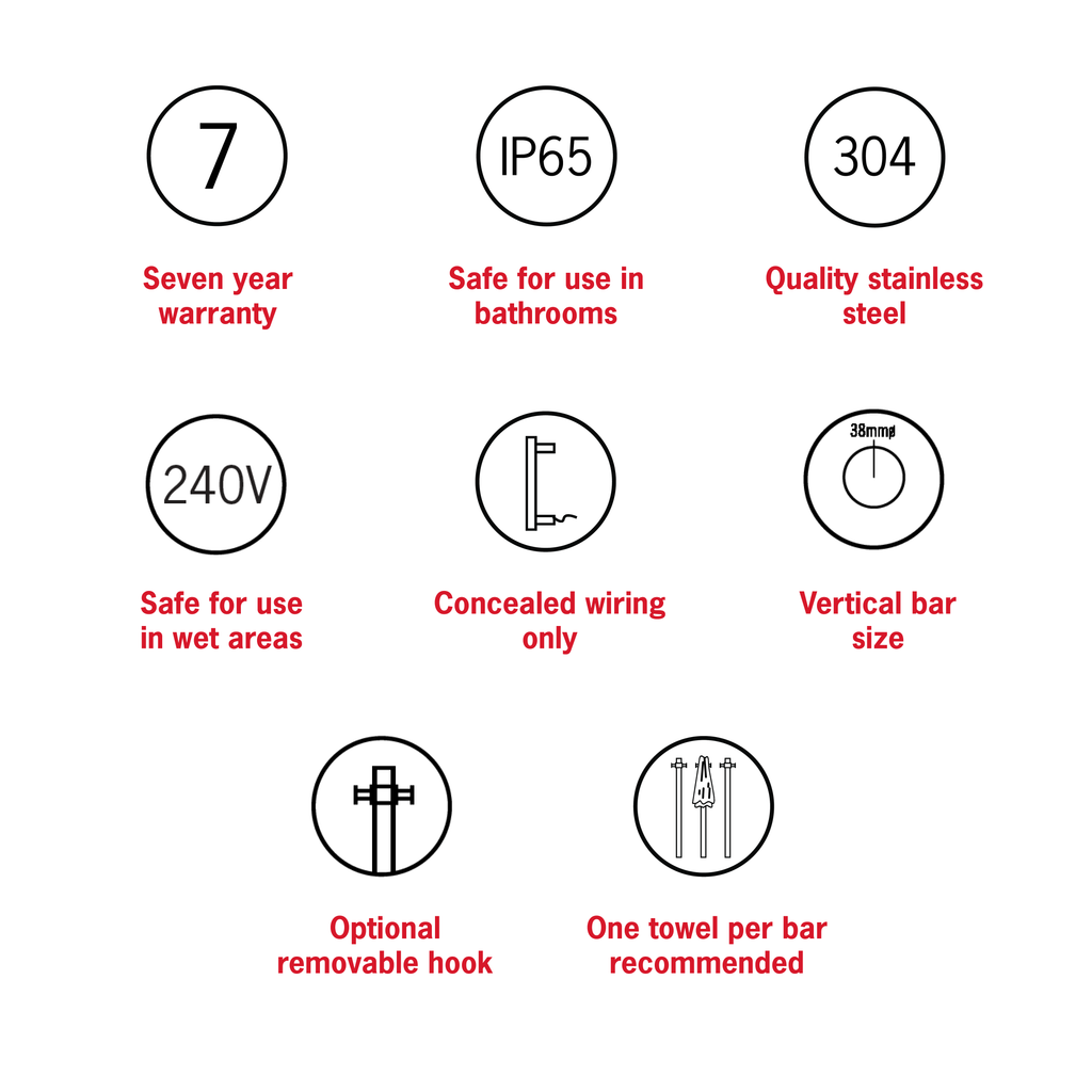 Thermogroup 240Volt Vertical Single Heated Rail - Brushed Gun Metal