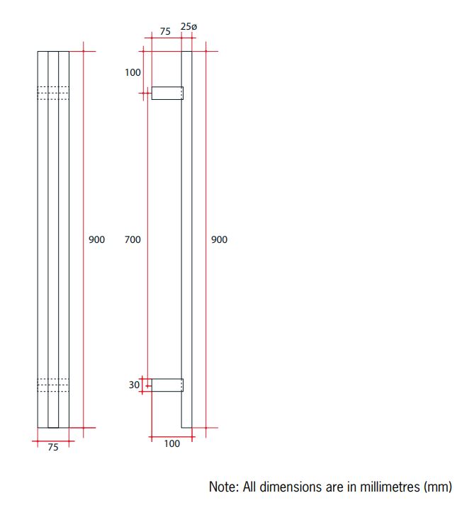 Thermogroup Triple Tube Vertical Single Heated Towel Rail - Matte Black