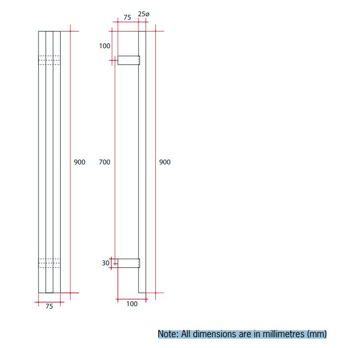 Thermogroup Triple Tube Vertical Single Heated Towel Rail - Polished Stainless Steel
