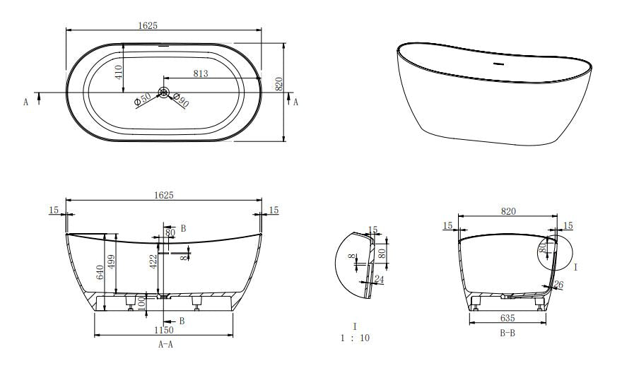 Kaskade Diane Freestanding Oval Stone Bath - Matte White
