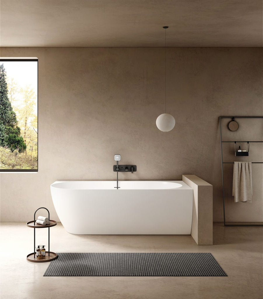 Kaskade Eleni Corner Back to Wall Stone Bath - Matte White