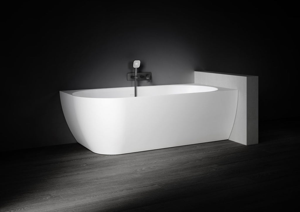 Kaskade Eleni Corner Back to Wall Stone Bath - Matte White
