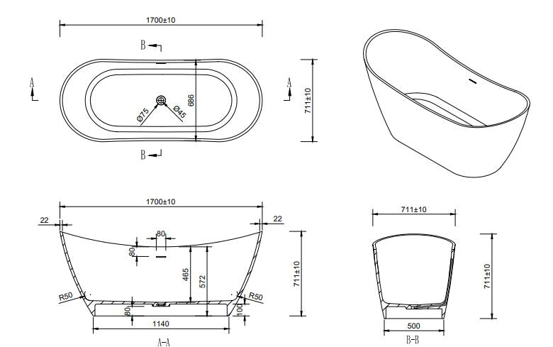 Kaskade Vicky Freestanding Stone Bath - Matte White