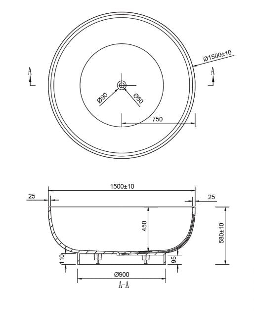 Kaskade Rafaella Freestanding Round Stone Bath - Matte White