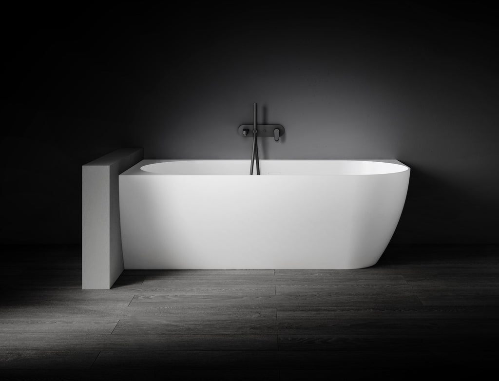 Kaskade Eleni Corner Back to Wall Stone Bath - Matte White