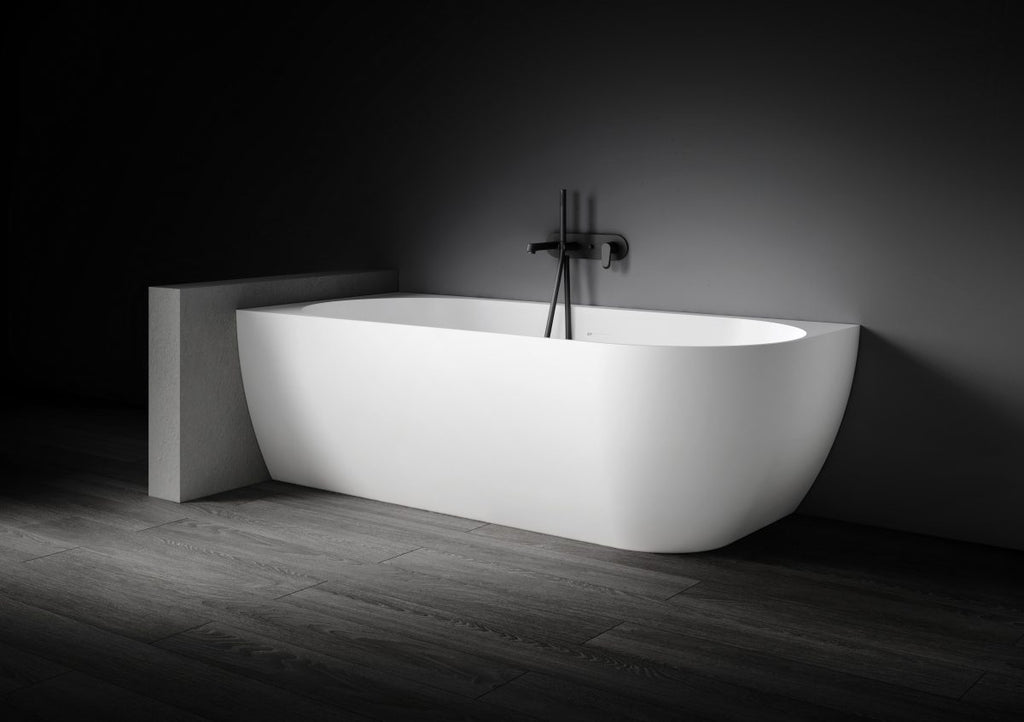 Kaskade Eleni Corner Back to Wall Stone Bath - Matte White