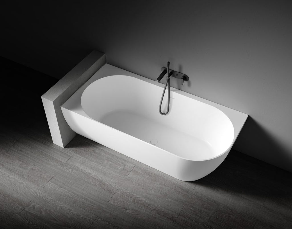 Kaskade Eleni Corner Back to Wall Stone Bath - Matte White