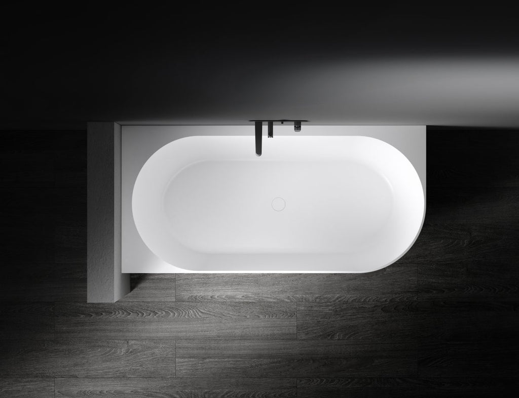 Kaskade Eleni Corner Back to Wall Stone Bath - Matte White